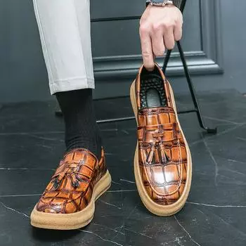 Новые мужские модные повседневные кожаные туфли INS в британском стиле, свадебные туфли для вождения, мокасины 38 коричневый