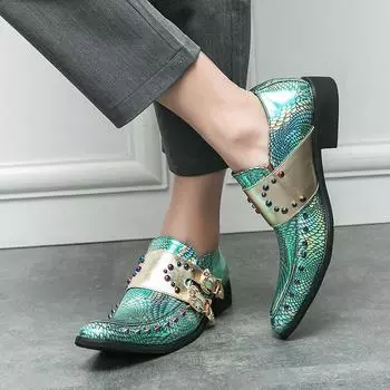 Новые мужские модные повседневные кожаные туфли с острым носком, туфли для вождения, свадебные туфли, обувь в итальянском стиле 37 зелёный