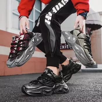 Новые мужские модные повседневные спортивные туфли для студентов, толстая подошва, удобные кроссовки для мальчиков, мужские классические дышащие баскетбольные кроссовки для спортзала 39 чёрный/красный