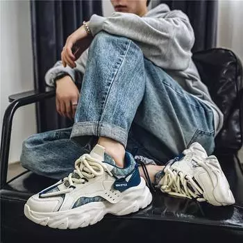 Новые мужские модные повседневные спортивные туфли для студентов, толстая подошва, удобные кроссовки для мальчиков, мужские классические дышащие баскетбольные кроссовки для спортзала 39 синий/бежевый