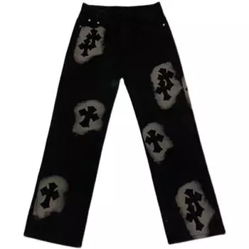 Новые мужские модные прямые джинсы с буквенным принтом, свободные брюки в стиле хип-хоп M чёрный