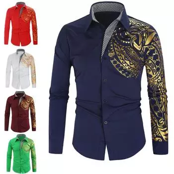 Новые мужские модные тонкие рубашки с принтом горячего тиснения, повседневные рубашки с длинным рукавом, топы M белый