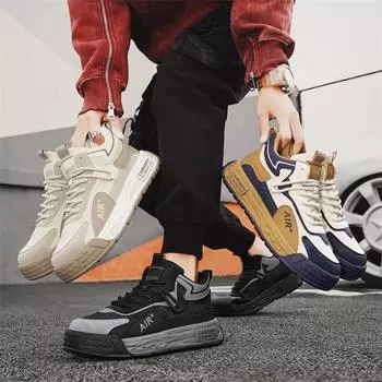 Новые мужские модные высокие дышащие кроссовки для скейтбординга для студентов, мальчиков, трендовые спортивные повседневные кроссовки с мягкой подошвой 39 синий/хаки