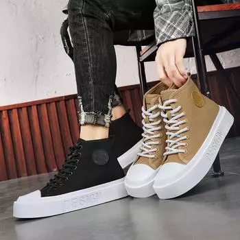 Новые мужские модные высокие парусиновые дышащие туфли для скейтбординга, трендовые спортивные повседневные кроссовки для мальчиков и девочек на мягкой подошве 39 чёрный