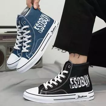 Новые мужские модные высокие парусиновые дышащие туфли для скейтбординга, трендовые спортивные повседневные кроссовки для мальчиков и девочек на мягкой подошве 39 чёрный