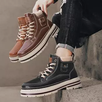 Новые мужские модные зимние высокие дышащие кроссовки для скейтбординга для студентов, мальчиков, трендовые спортивные повседневные кроссовки с мягкой подошвой 39 кофейный