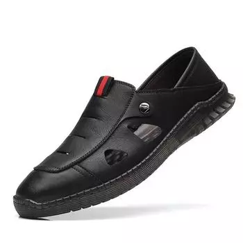 Новые мужские мокасины Hollow от модного дизайнера, летние нескользящие удобные мужские кожаные повседневные сандалии для прогулок на свежем воздухе 38