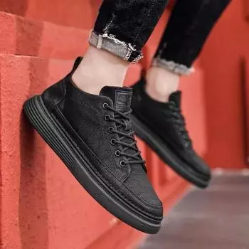 Новые мужские мокасины из искусственной кожи, модная мужская повседневная обувь, удобные нескользящие кроссовки 2024 года, вулканизированная обувь до щиколотки Zapatos Hombre 39 чёрный