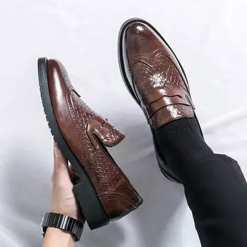 Новые мужские мокасины из искусственной кожи с резным узором на низком каблуке, профессиональные классические деловые мужские туфли, большие размеры 38-48 38 чёрный