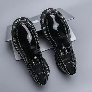 Новые мужские мокасины из искусственной кожи с толстой подошвой и круглым носком, профессиональные классические повседневные деловые туфли, большой размер 38-46 38 чёрный