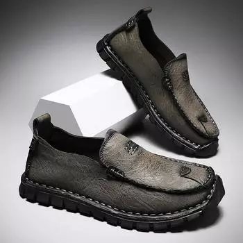 Новые мужские мокасины ручной работы, повседневные мужские туфли без застежек, мужская обувь из натуральной кожи, уличные мужские туфли на плоской подошве для вождения, кроссовки в винтажном стиле 38 чёрный