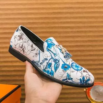 Новые мужские мокасины с принтом PU, цветные, с кисточками, на низком каблуке, модные, молодежные, деловые, повседневные, мужские туфли, большой размер 38-46 38