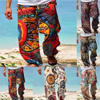Новые мужские молодежные свободные повседневные брюки с принтом, модные прямые брюки S