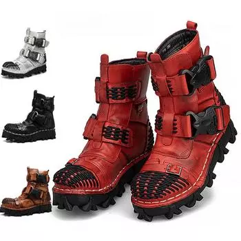 Новые мужские мотоциклетные ботинки из натуральной кожи военные боевые ботинки готические панк-ботинки с черепом тактические ботинки мужские базовые ботинки на платформе 38