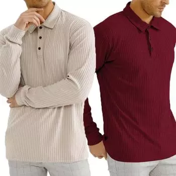 Новые мужские однотонные модные рубашки поло с длинным рукавом в полоску, мужские деловые повседневные топы для гольфа S чёрный