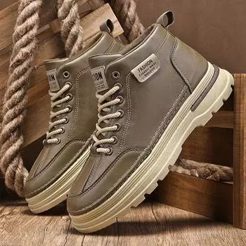 Новые мужские осенне-зимние кожаные высокие повседневные рабочие туфли на толстой подошве, нескользящие, водонепроницаемые, со шнуровкой 39 дубильная кора