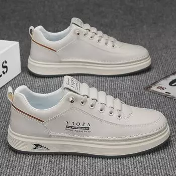 Новые мужские осенние кожаные туфли: Белый, дышащий, повседневный, универсальный спортивный стиль, модный. Size 43