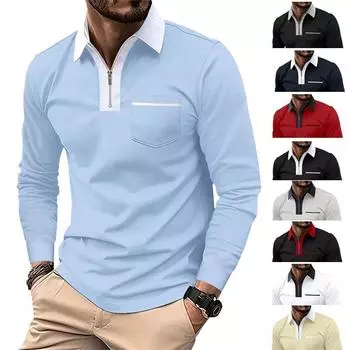 Новые мужские осенние модные футболки с длинными рукавами и лацканами, с узкими карманами, поло S