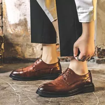 Новые мужские остроносые кожаные туфли корейской версии модных деловых повседневных кожаных туфель, мужские свадебные туфли 19936-J 38 коричневый