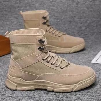 Новые мужские парусиновые ботинки для отдыха на природе, удобные, дышащие, увеличивающие рост, со средней высотой голенища 39 кофейный