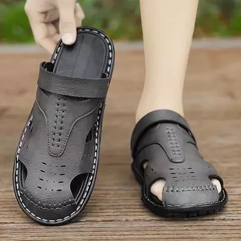 Новые мужские пляжные туфли для вождения, мягкая подошва с латексной подкладкой, нескользящие дышащие сандалии для пап среднего возраста на лето 2024 года для отдыха на открытом воздухе 38