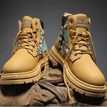 Новые мужские походные ботинки, модные мотоциклетные кожаные ботинки с высоким берцем, водонепроницаемая рабочая обувь для мужчин, ботильоны на платформе со шнуровкой 39 чёрный