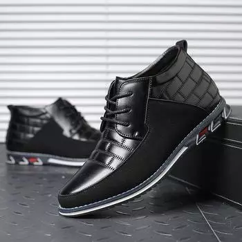 Новые мужские повседневные ботинки, мужские ботильоны на шнуровке, обувь для отдыха на осень-зиму, мужские деловые ботинки с круглым носком 6.5 чёрный