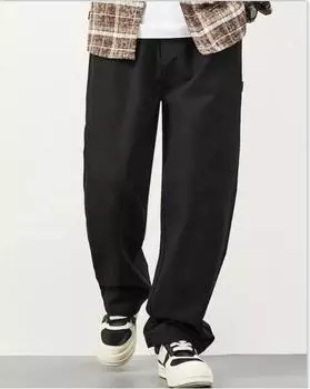 Новые мужские повседневные брюки летние свободные прямые комбинезоны модные все подходящие брюки XXL чёрный