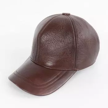 Новые мужские повседневные кепки-ушанки из натуральной кожи, мужские кепки из натуральной воловьей кожи, мужские бейсбольные кепки на осень-зиму из натуральной коровьей кожи Adjustable 55cm-60cm чёрный