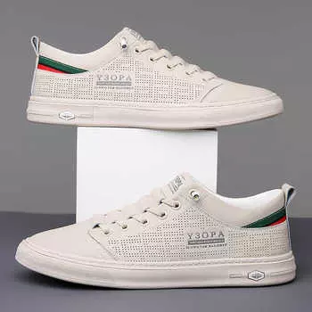 Новые мужские повседневные кожаные туфли 2024 года, полые и дышащие, износостойкие и нескользящие мужские кожаные туфли с мягкой подошвой 39