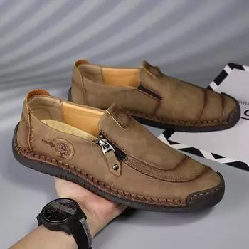 Новые мужские повседневные кожаные туфли, модные чехлы на молнии для ног, обувь Doudou, трансграничная мужская обувь большого размера ручной работы 38 чёрный