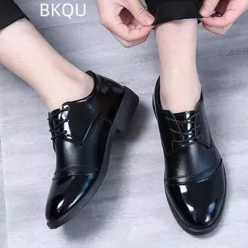 Новые мужские повседневные кожаные туфли на шнуровке, деловые кожаные туфли, черные удобные универсальные деловые туфли на низком каблуке с круглым носком, модные 39 чёрный