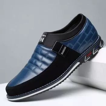 Новые мужские повседневные кожаные туфли с круглым носком в корейском стиле, молодежные модные туфли на шнуровке, дышащие туфли 38 синий