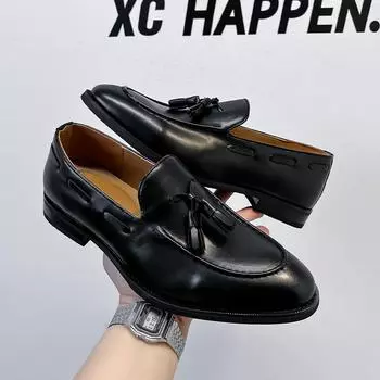 Новые мужские повседневные кожаные туфли, удобные мокасины в британском стиле, ретро, мужские туфли с одной педалью 24306-A 38 коричневый