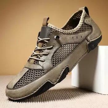 Новые мужские повседневные кроссовки из натуральной кожи больших размеров с дышащей сетчатой поверхностью 38