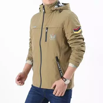 Новые мужские повседневные куртки весна и осень свободная мужская ветровка с капюшоном большой размер топы повседневные S