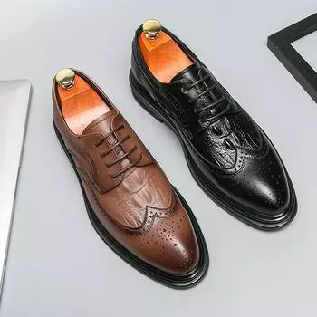 Новые мужские повседневные модельные кожаные туфли, роскошные модные свадебные туфли с крокодиловым узором, оксфорды в британском стиле 38 коричневый