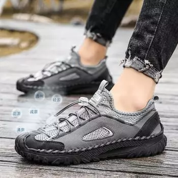 Новые мужские повседневные одинарные туфли большого размера на весну, осень и лето, сшитые вручную из дышащей сетки, походные ботинки для активного отдыха 38 хаки