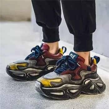 Новые мужские повседневные спортивные туфли с толстой подошвой и цветными блоками в стиле граффити. Модные, универсальные, удобные повседневные туфли 39-44 39