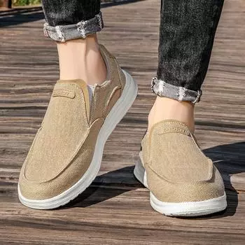 Новые мужские повседневные туфли большого размера, модные парусиновые туфли в британском стиле, легкие и дышащие, ленивые туфли с одной педалью 39 чёрный