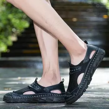 Новые мужские повседневные туфли большого размера на весну и осень, сетчатые полые туфли, дышащие, модные, сшитые вручную мужские туфли 38