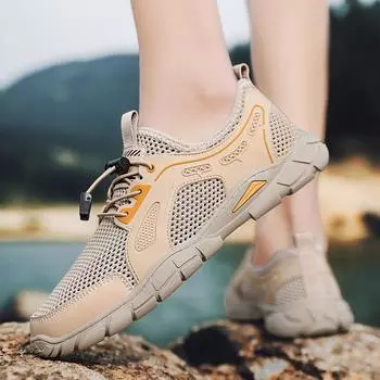 Новые мужские повседневные туфли большого размера из сетчатой ткани с полыми дышащими мягкими одинарными ботинками для ходьбы по пересеченной местности, альпинизма, пляжа 38