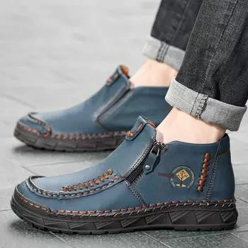 Новые мужские повседневные туфли большого размера на весну и осень, кожаные ботинки, модные туфли с боковой молнией ручной работы, высокие мужские туфли 38 золотистый