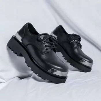 Новые мужские повседневные туфли итальянские черные кожаные рабочие туфли для улицы удобные дизайнерские туфли ручной работы на толстой подошве 37 чёрный