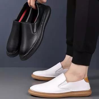 Новые мужские повседневные туфли из натуральной коровьей кожи, удобные туфли на плоской подошве, стильные мужские повседневные туфли из натуральной коровьей кожи, элегантные мужские кожаные туфли 38 белый