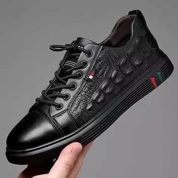 Новые мужские повседневные туфли из натуральной кожи, мужские туфли для скейтбординга с крокодиловым принтом, классные кроссовки без застежек 38 чёрный