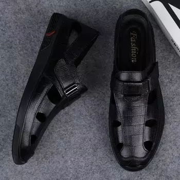 Новые мужские повседневные туфли из натуральной кожи, роскошные брендовые нескользящие мокасины, деловые дизайнерские сандалии, мокасины, мужские сандалии для ходьбы 37 чёрный