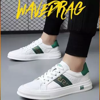 Новые мужские повседневные туфли из натуральной кожи весна-осень модные принты плоские скейт-кеды для молодых людей на улице крутые кроссовки 38 чёрный