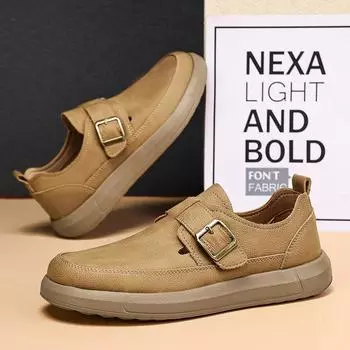 Новые мужские повседневные туфли, модные туфли с пряжкой и круглым носком в британском стиле, универсальные дышащие мужские туфли 39 золотистый