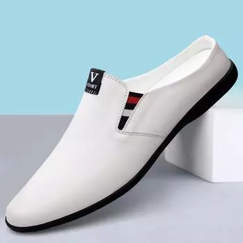 Новые мужские повседневные туфли Rael Leather Classic Boat Shoes Loafers Handmade Shoes High Quality Half Slipper Flats Lazy Shoes Muller Shoes 37 чёрный